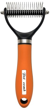CyberPaws 2-Sided Undercoat Rake for Dogs and Cats, Deshedding & Dematting Comb for Long Hair, Dog Brush for Shedding and Tangles, Stainless Steel Pet Grooming Tool