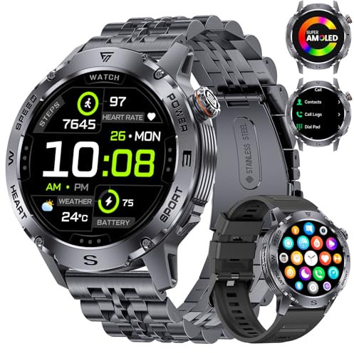 LIGE Smartwatch Herren mit Telefonfunktion, 1.43 AMOLED Smart Watch mit 24/7 Herzfrequen für Android iOS, 170+ Sportmodi Fitnessuhr, IP68 Wasserdicht, 200+ Zifferblätter, Sport Anerkennung