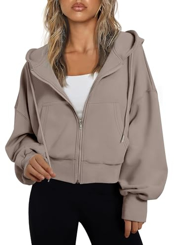 Jhsnjnr Womens Zip Up Hoodie Drawstring Long Sleeve Sweatshirt with Pockets Lightweight Hooded Cropped Jackets