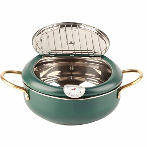 Poêle à Frire Japonaise en Acier Inoxydable avec Thermomètre, Ustensiles de Cuisine Vert Profond, Cuisinière à Induction, Marmite