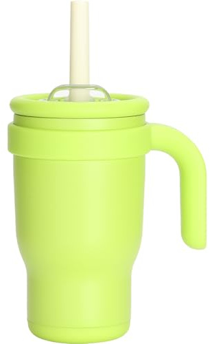 Pauzema Tazza termica con cannuccia per bambini, 420 ml, con coperchio 3 in 1 e manico per bambini, 100% a prova di perdite, graziosa tazza da tumbler – verde chiaro