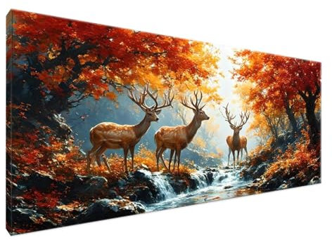 Malen Nach Zahlen Sika-Hirsch, Malen Nach Zahlen Erwachsene Wald Handgemalt Ölgemälde Leinwand Kit für Anfänger Ohne Rahmen 100x200cm Mit 3-Pinseln und Acrylfarbe für Deko Wohnzimmer, Mädchen Y2-271