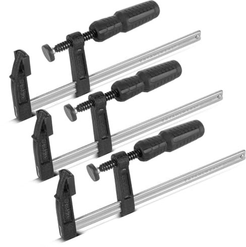 STAHLWERK 3 x Schraubzwinge 50x200 mm | kraftvolle Klemmzwinge aus Stahl und Kunststoff | F-Zwinge zum Fixieren von Werkstücken |stabile Zwinge mit Spannweite 200 mm, Spanntiefe 50 mm