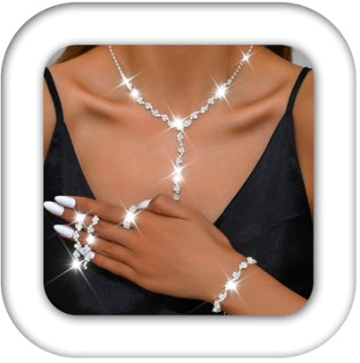 Zoestar Juego de joyas para novia, collar de diamantes de imitación de cristal brillante, collares de boda, joyería formal para mujer, talla única, /, No es una piedra preciosa