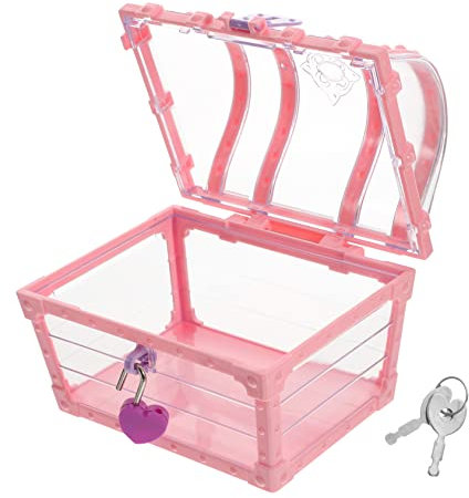 MUCKLILY Boys and Girls Treasure Chest Locking Toy Storage Box Medium Plastic Pink Curved Lid Lock for Classroom and Party Favors