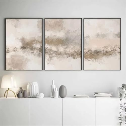 HURCP Set Of 3 Canvas Poster Beige Abstract Neutral Nordic Modern Minimalist Wall Art Prints Gift Bedroom Living Room Dorm Gallery Corridor Decor Picture,50x70 CM (19.7x27.6 In)