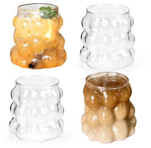SHMSHNG Verres à Eau, 350 ml, Verres à Bulles pour Matcha, Latte Macchiato, Café Glacé, Mojito,Whisky, Cocktails, Yaourt, Soda, Passe au Lave-vaisselle (4pcs)
