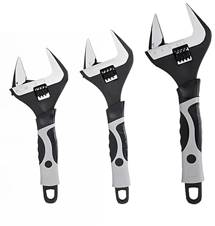 SDFIXINGS 4-Piece Adjustable Spanner Wrench Set – 6, 8, 10, 12 Extra-Wide Jaw Opening 34–60mm Black White Finish Heavy-Duty Alloy Steel Plumbing and Mechanical Hand Tools (Set 3Pcs (6, 8, 10))