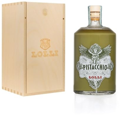 LOLLI - Liquore artigianale, bottiglia limited edition, liquore al pistacchio, cofanetto in legno. Bottiglia da 500 ml. 16% vol. (500 ml, Pistacchio)