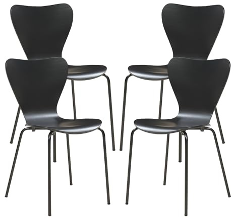 [en.casa] Lot de 4 chaises de Salle à Manger Empilables avec Siège Confortable Construction Robuste Capacité 150 kg pour Salon Bureau Coque Contreplaqué de Bouleau Métal 80 x 48 x 46 cm Noir