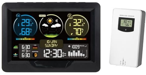 Fangxuee Reloj Despertador Digital con Estación Meteorológica y Pantalla A Color, Medidor de Humedad y Temperatura para Interiores y Exteriores, Relojes de Escritorio