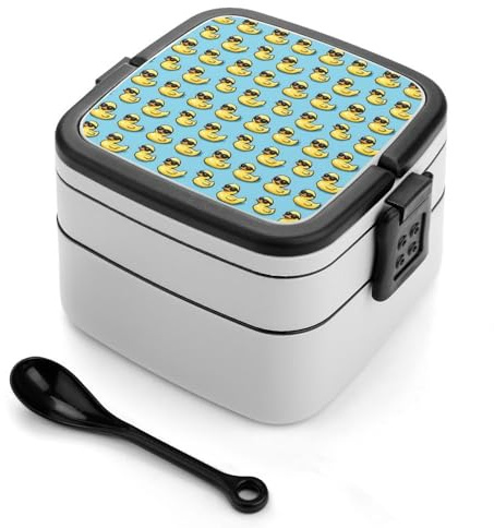 TZTTZT Boîte à bento motif canard kawaii de dessin animé, jolie boîte à lunch pour adultes, femmes et hommes, petit récipient à salade réutilisable, double déjeuner