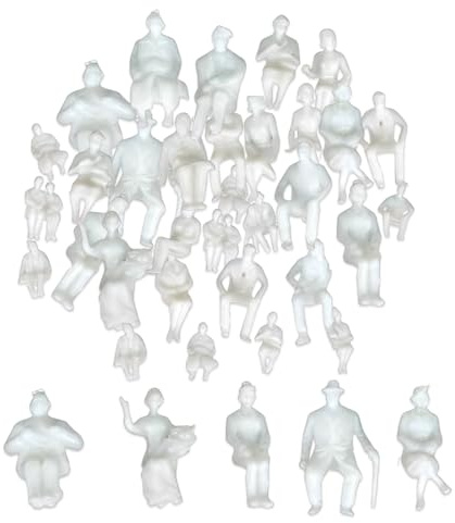 ZORVYN 50 Miniatures pour Modélisme, Personnages Debout et Assis, Diorama, Figurines Blanches Non Peintes, Modèle d'Architecture, Petits Personnages pour Scènes Miniatures (Échelle 1:50) (Blanc)
