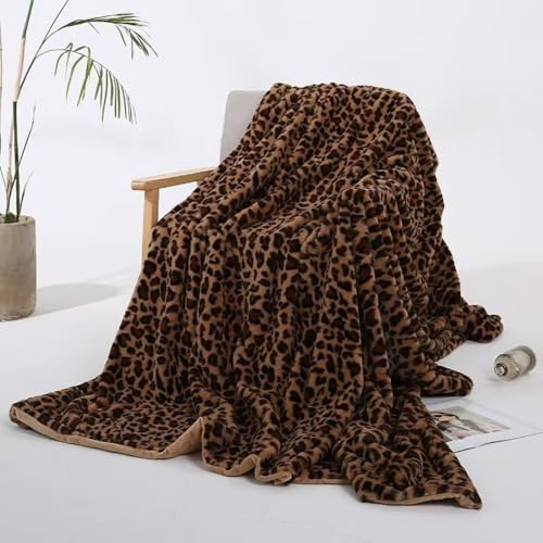 ENEN Stampa Leopardata Coperta Plaid Pile Morbida Calda Flanella Di Microfibra Letto Copertina Invernale Singolo Matrimoniale per Divano Coperta Morbida Leggera (Marrone scuro,130 * 160cm)