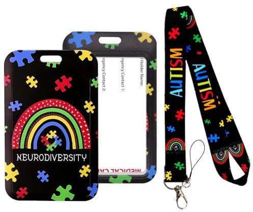 Autism Awareness ID badge, Lanyard mit Kartenhalter, Psychische Gesundheitsunterstützung Geschenke, Unsichtbare Behinderungskarte, für ID-Ausweis, Schwarz