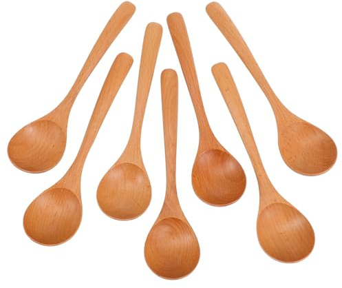 Gatuida 7 Piezas Cucharas de Madera para Miel y Té Cucharitas Largas Resistentes al Calor para Café y Cocina con Superficie Lisa y Mango Ergonómico