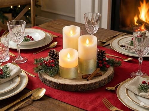 BELLA VITA Set 3 Candele LED Effetto Fiamma Reale Oscillante a Batteria (10/12/14 cm) – Luce Calda Warm White, Senza Fumo – Decorazione Natale Casa Lanterna