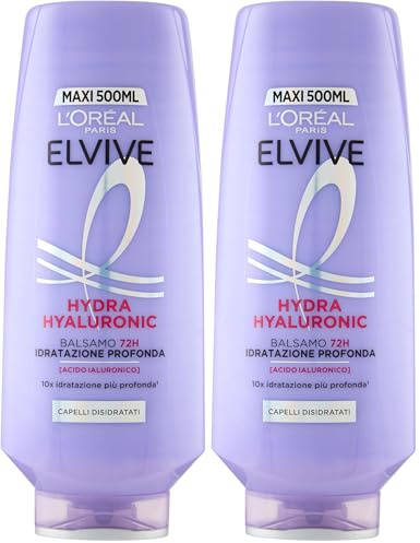L'Oréal Elvive Balsamo Idratante, Per Capelli Secchi e Spenti, Capelli Luminosi, Voluminosi e Leggeri, Fino a 72H di Idratazione, Arricchito Con Acido Ialuronico Puro, Hydra Hyaluronic, 250 ml
