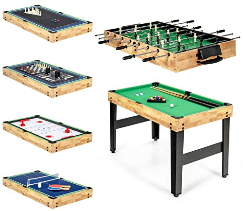 DREAMADE 10-in-1 Multi-Spieltisch, Fußballtisch Set mit Tischfußball, Hockey, Tischtennis, Billard, Shuffleboard, Bowling & 4 Brettspielen, Tischkicker für Kinder & Erwachsene (105,5 x 61 x 80 cm)