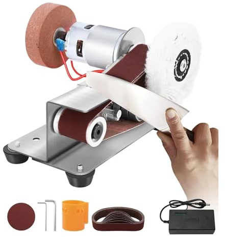 Ponceuse À Bande Électrique, Petite, Meuleuse De Table 15 Degrés Avec Angle Fixe, Polisseuse Réglable Sur 7 Niveaux Moteur Puissant, Faible Bruit