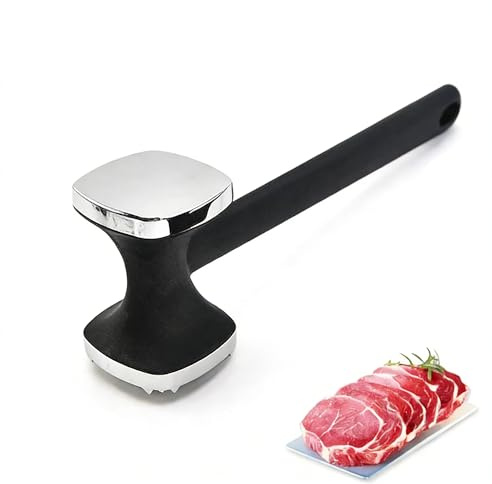 yeeplo Fleischklopfer aus Zinklegierung, Fleischhammer24CM Doppelseitiger Schnitzelklopfer mit Rutschfestem Griff, Steakhammer, Zartmacherhammer für Schnitzel, Rindfleisch, Huhn (Silber)