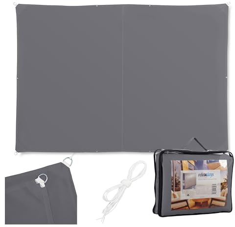 Vela de Sombra Relaxdays, 4 x 5 m, poliéster, Repelente al Agua, con Ojales y tensores, Rectangular, Gris Oscuro