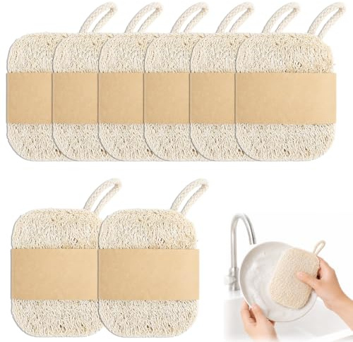 TRMPLX 8 Pièces estropajo luffa,estropajos biodegradables de luffa natural, fibras naturales para compost, estropajo cocina