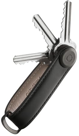 orbitkey Leather Key Organiser - Black with Black Stitching | Premium Leather | Holds 2–7 Keys | Quiet Pocket Carry | Stainless Steel Locking Mechanism