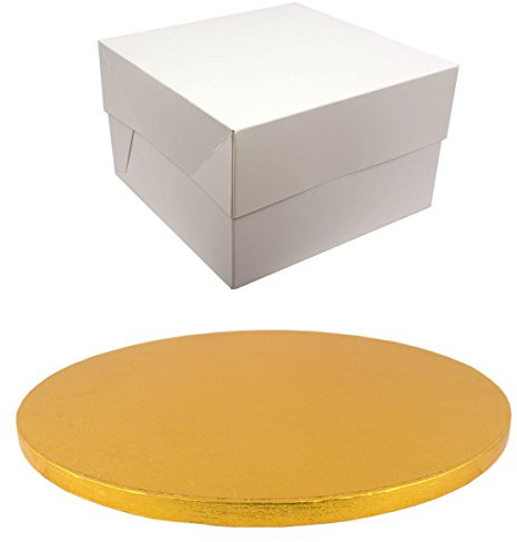 12 Inch Round Coloured Drum Cake Board and White Transporting Box Sets (Gold)