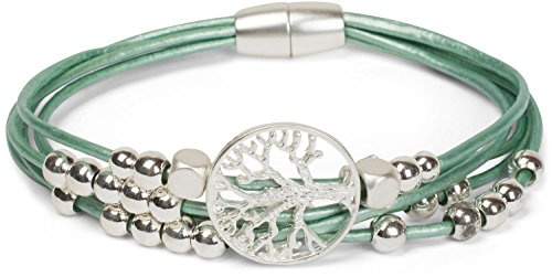 styleBREAKER Damen Wickel-Armband Lebensbaum Perlen | Bequemer Magnetverschluss, Ø Anhänger 2 cm, Maße 19x1 cm, feine Bänder, verschiebbare Details am Schmuckstück.