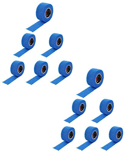 Pflaster selbsthaftend (kohäsiv), wasserfest, latexfrei, reine Baumwolle – Fixierpflaster elastisch für Finger (Fingerpflaster), Hand, Zehen, Füße, ohne Kleber – Set von ResQ-Plast (Blau, 12er Set)