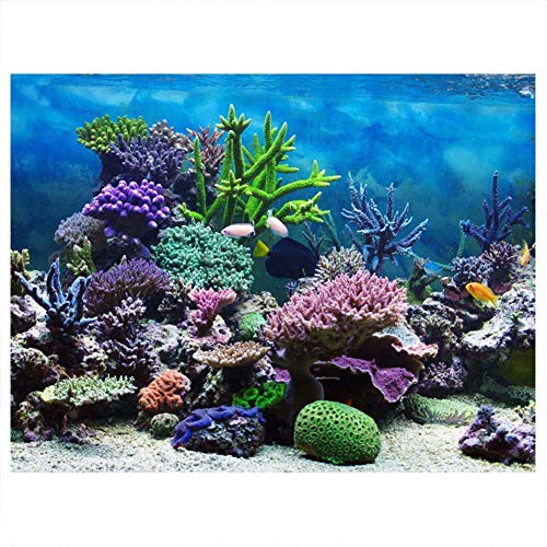 Fdit 3D -Aquariumhintergrund Aquarium-Hintergrund, Selbstklebend Unterwasserkorallenriff Dekoration Papier, 91 * 50cm Fischtankdekorationsaufkleber