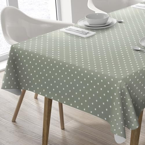 Wachstuch Tischdecke Abwaschbar Eckig 140 x 200 cm Sterne Sage Grün