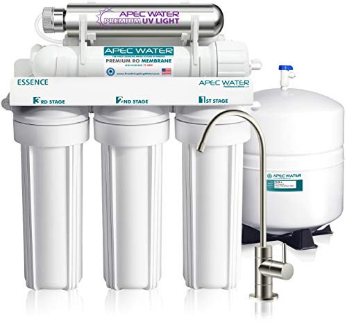 APEC Water Systems ROES-UV75-SS Stérilisateur violet haut de gamme 75 GPD Système de filtre à eau potable à osmose inverse ultra sûr, boîtier UV en acier inoxydable