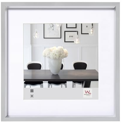 walther design Bilderrahmen silber 20 x 20 cm mit Passepartout, Steel Style Kunststoffrahmen ES220S