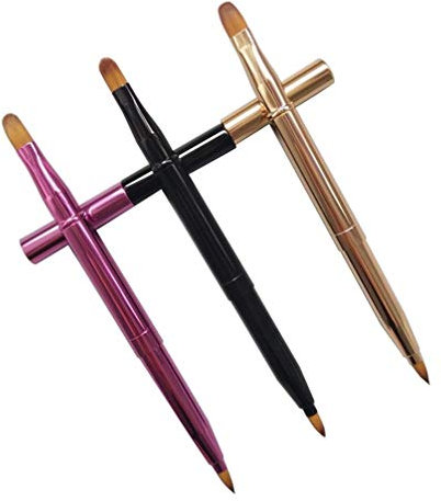 Beaupretty doppelseitig einziehbarer Lippenpinsel Reiselippenstift Pinsel Lippenstift Glanz Make-up Pinsel für Frauen 3 Stück (gold lila schwarz)