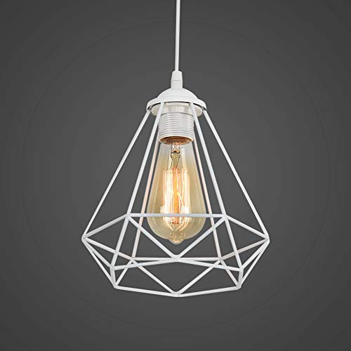MAXDUYU Lampada a Sospensione Vintage Industriale,bianca,diametro 20cm,adatto per lampadine LED E27,selezionabile in bianco e nero,per soggiorno,sala da pranzo,taverna