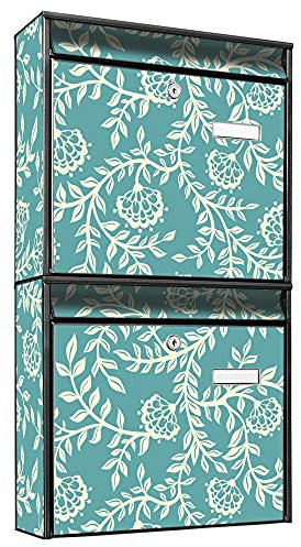 banjado Briefkastenanlage 2 Fach - 2 Briefkästen 36x64x10cm groß - Doppelbriefkasten Set - Namensschild, 2 Schlüssel, Montagematerial - Stahl verzinkt schwarz - Motiv Rankenornament