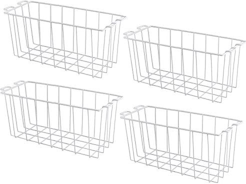 Orgneas Chest Freezer Baskets, 16.5 Freezer Organizer Bins Deep Freezer Storage Bins Metal Wire Baskets with Hanging Handles 4Pcs