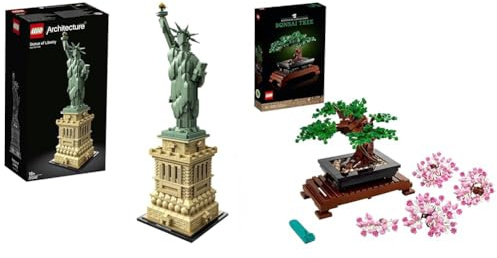 LEGO 21042 Architecture Freiheitsstatue, Modell zum Bauen, New York Souvenir & 10281 Bonsai Baum, Kunstpflanzen-Set zum Basteln für Erwachsene, Geschenk zum Valentinstag, Botanik-Kollektion