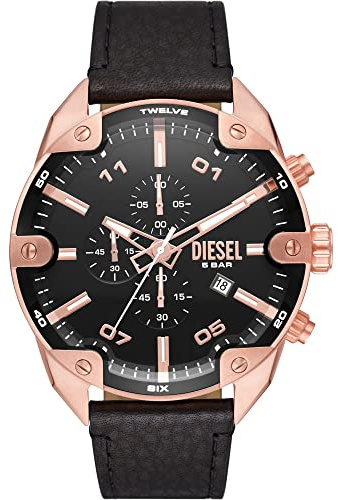 Diesel Spiked Uhr für Männer, Quarz-Chronographenwerk mit Lederarmband