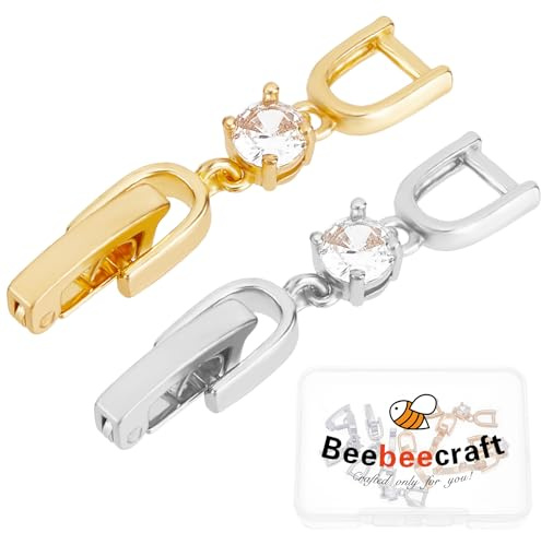 Beebeecraft 6 Stück 2 Farben Faltschließe Cubic Zirkonia Halskette Armband Extender Faltverschluss Extender Set für DIY Schmuck Verlängerung