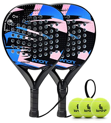 IANONI Paddle Tennis Racket Carbon Fiber Surface with EVA Memory Flex Foam Core Padel Tennis Racquets (Blue-2)