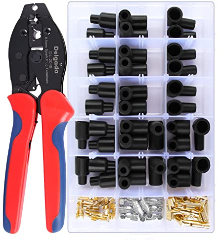 Delgada 36Pcs Spark Plug Wire Crimping Tool Spark Plug Wire Crimper Kit with 36PCS Boot Terminals Crimp and Stripping Tool Set for 180° 90° Straight Ignition Wire Coil Terminals