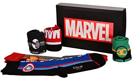 Elbenwald Marvel Socken 5er Set mit Avengers Motiven in Geschenkbox für Herren Damen Unisex - 36-41
