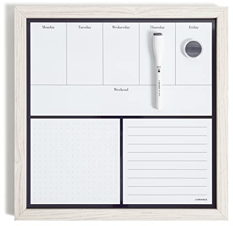 U Brands Rustic Weekly Dry Erase Board with White Wooden Frame, Office Supplies, 14” x 14”