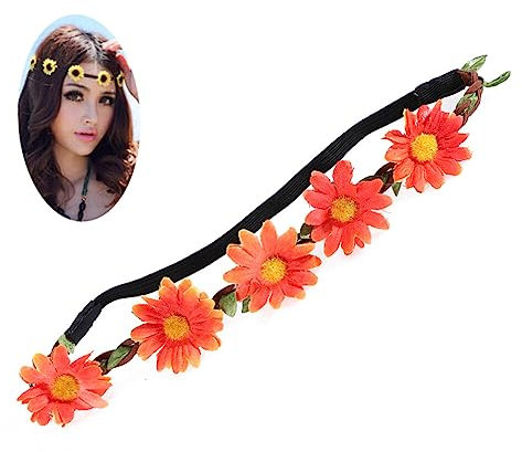 ABOOFAN 5stücke Hawaiianische Sonnenblumen Stirnband Blumenkranz Blumen Haarband Party Kopfbedeckung Böhmen Stil Für Strand Party Orange