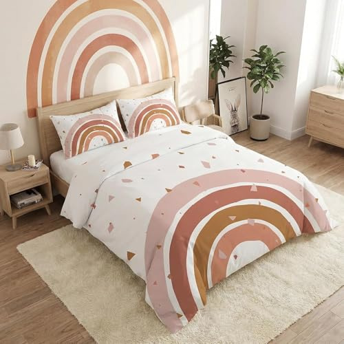 SYHIEGO Housse de Couette 140x200 Enfant Arc-en-Ciel Terracotta 1 Personne | Parure de lit Motif Rainbow Microfibre Douce, Ensemble de Literie, Fermeture Éclair, 2 Taies d'oreiller 65x65 cm, Pour Ado