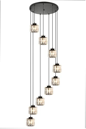 PAZWAHF 9-Licht Kristall Kronleuchter Spirale Deckenleuchte, Kronleuchter für hohe Decken mit Aufputzmontage, für Diele, Treppenhaus, Wohnzimmer