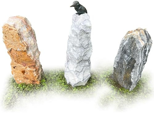 Yerd Gartendeko: Bronzefigur Eisvogel auf verschiedenen Steinsäulen ca. 50 cm hoch, original Rottenecker Objekt Black/White + White/Purple + Yellow Stone (Black/White)